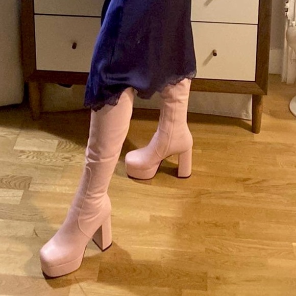 Pink Knee High Platform Boots - Picture 3 of 4
